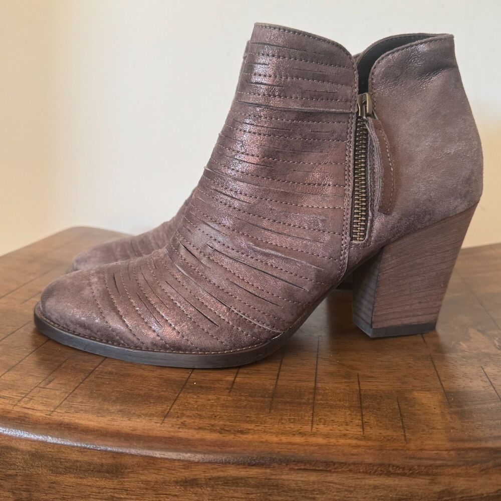 Paul Green Ankle Booties Brown Suede Leather Side Zip Block Heel US 7 edgy